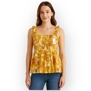 NWT Rose & Olive Floral Smocked Ruffle Strap Babydoll Tank Top - Size Large